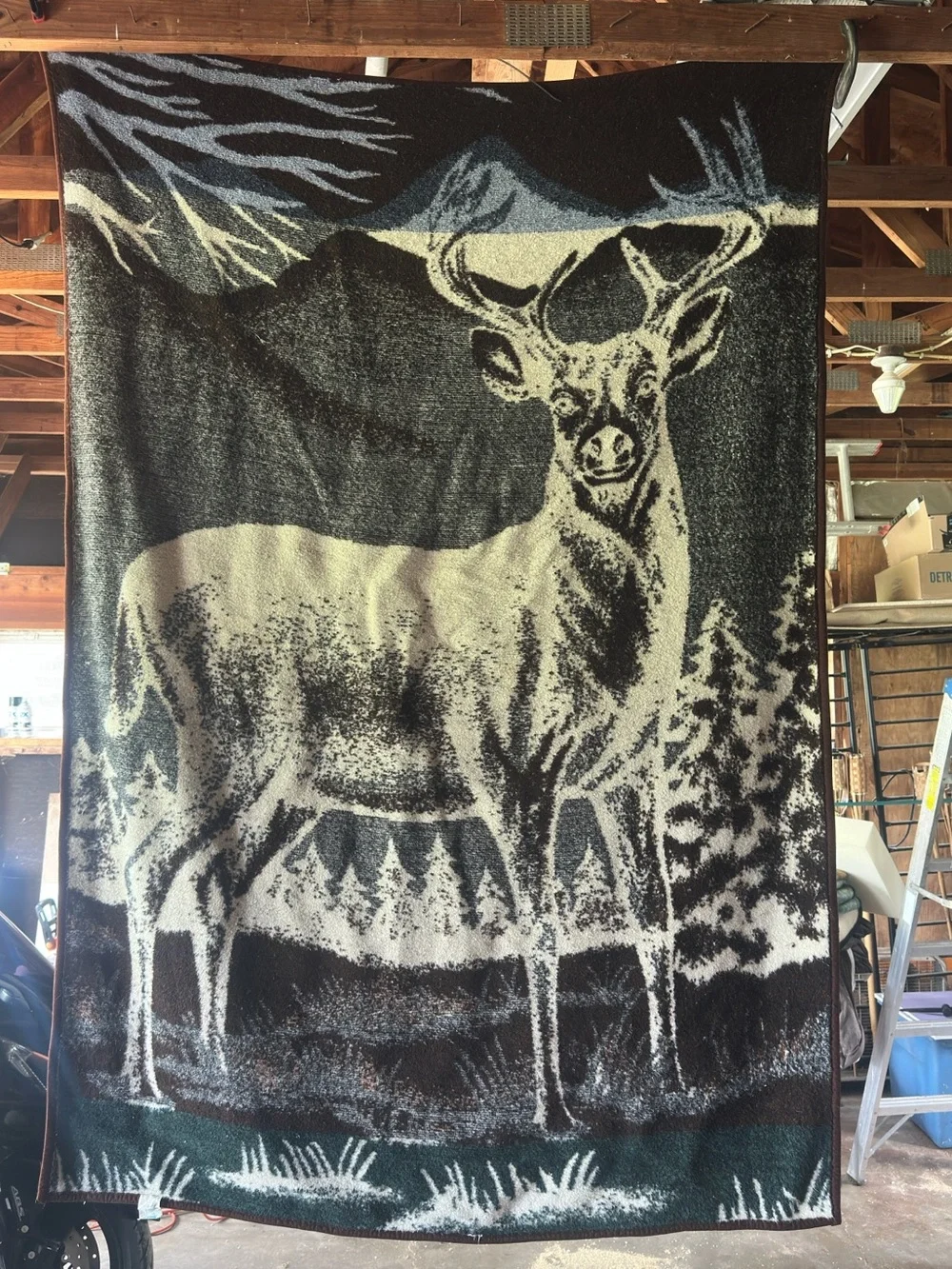Vintage San Marcos Blanket Cobija Reversible Buck Deer Wildlife 60 X 80